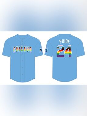 Chicago Cubs Pride Jersey | Light Blue Rainbow Baseball Jersey | Size Adult M